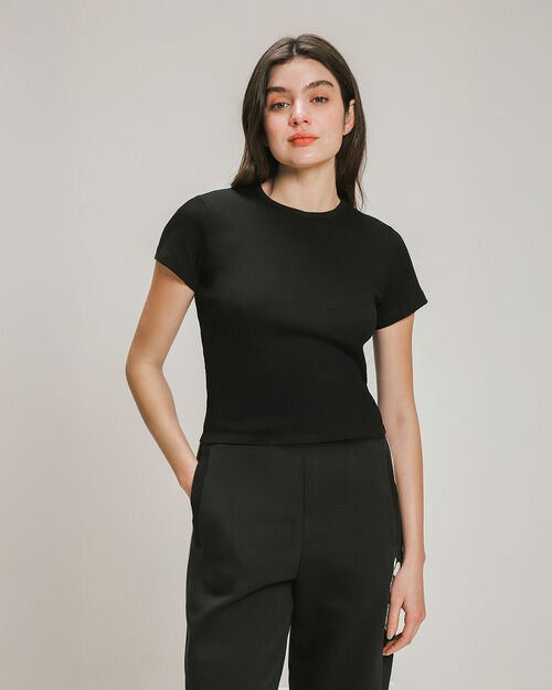 Top Negro Rib Manga Corta